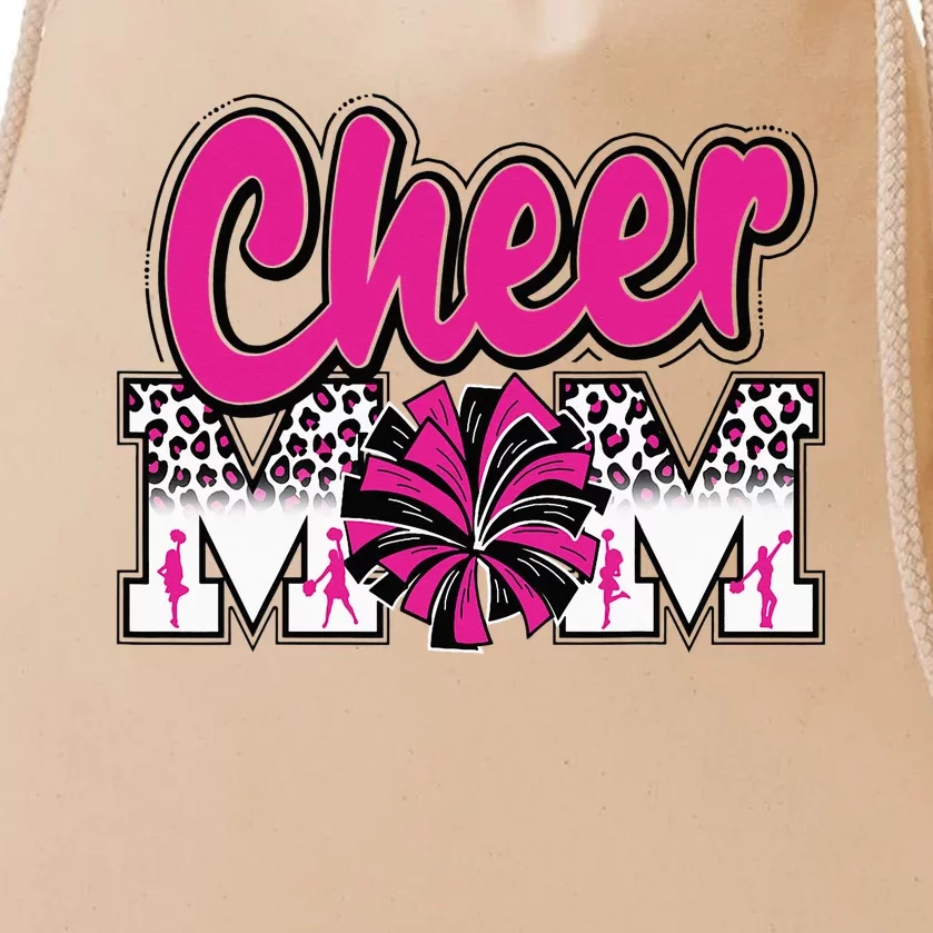 Cheer Mom Hot Pink Black Leopard Letters Cheer Pom Poms Drawstring Bag