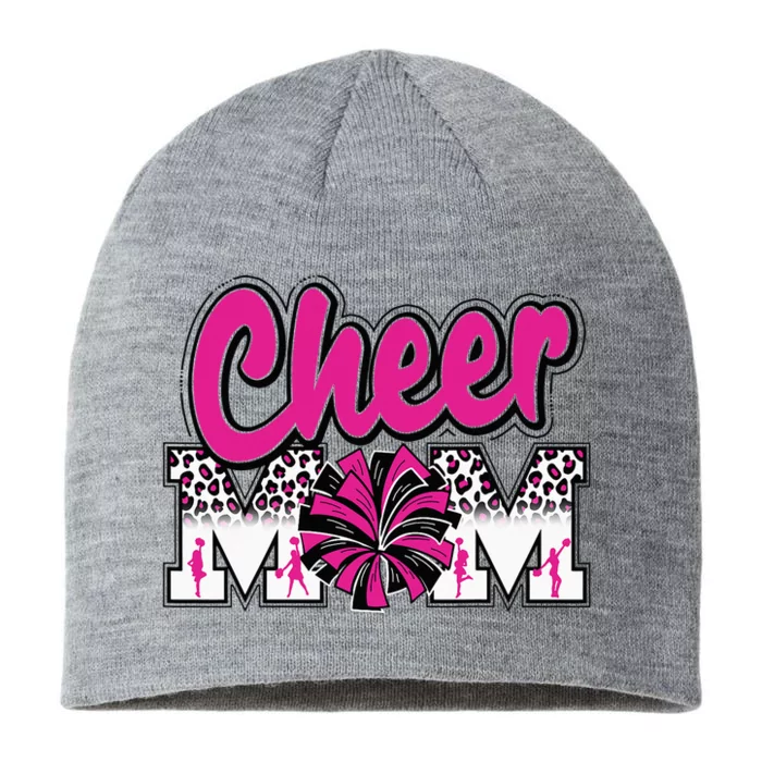 Cheer Mom Hot Pink Black Leopard Letters Cheer Pom Poms 8 1/2in Sustainable Knit Beanie