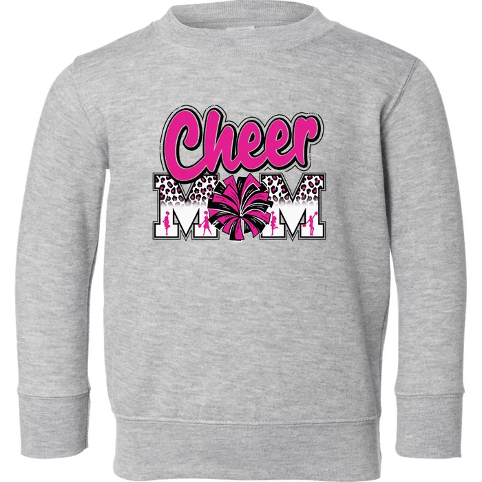 Cheer Mom Hot Pink Black Leopard Letters Cheer Pom Poms Toddler Sweatshirt