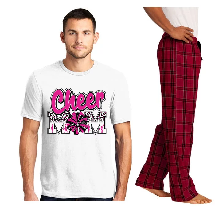 Cheer Mom Hot Pink Black Leopard Letters Cheer Pom Poms Pajama Set