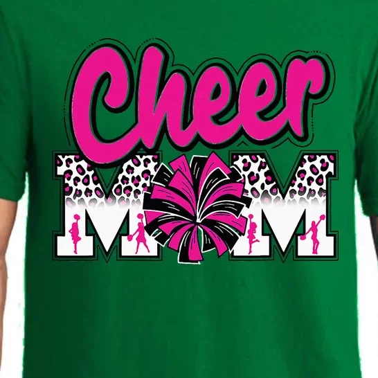 Cheer Mom Hot Pink Black Leopard Letters Cheer Pom Poms Pajama Set