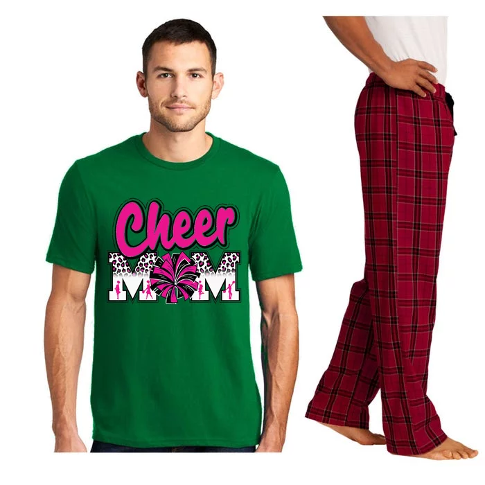 Cheer Mom Hot Pink Black Leopard Letters Cheer Pom Poms Pajama Set