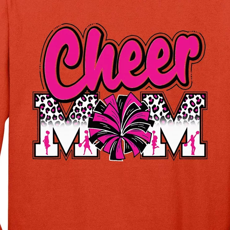 Cheer Mom Hot Pink Black Leopard Letters Cheer Pom Poms Tall Long Sleeve T-Shirt