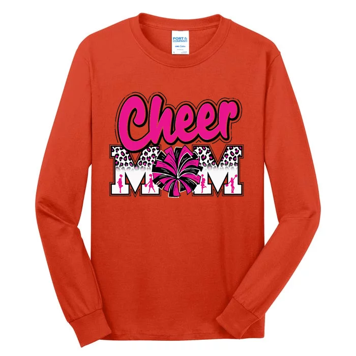 Cheer Mom Hot Pink Black Leopard Letters Cheer Pom Poms Tall Long Sleeve T-Shirt