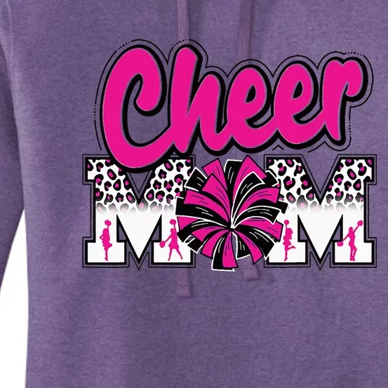 Cheer Mom Hot Pink Black Leopard Letters Cheer Pom Poms Women's Pullover Hoodie