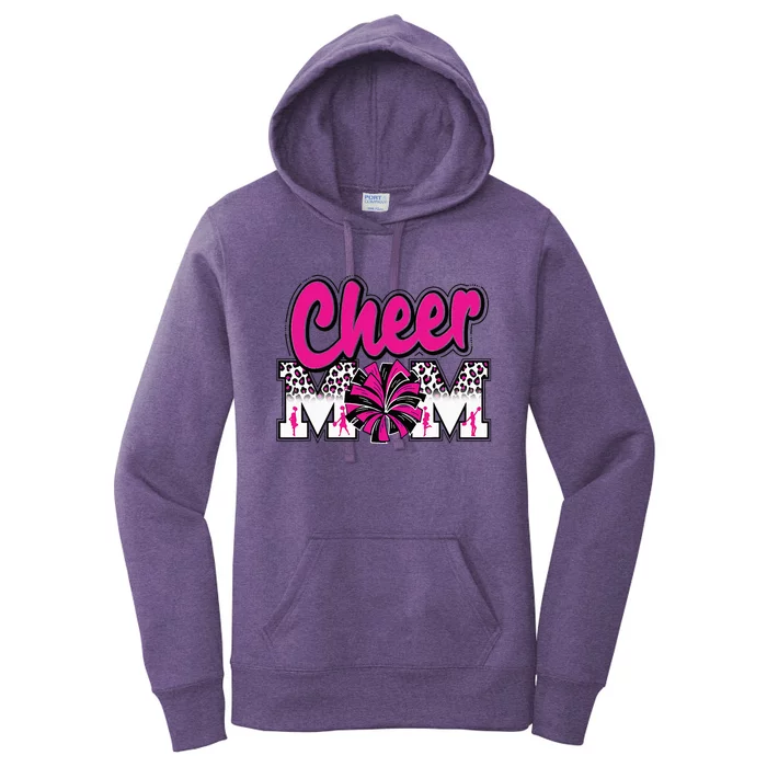 Cheer Mom Hot Pink Black Leopard Letters Cheer Pom Poms Women's Pullover Hoodie