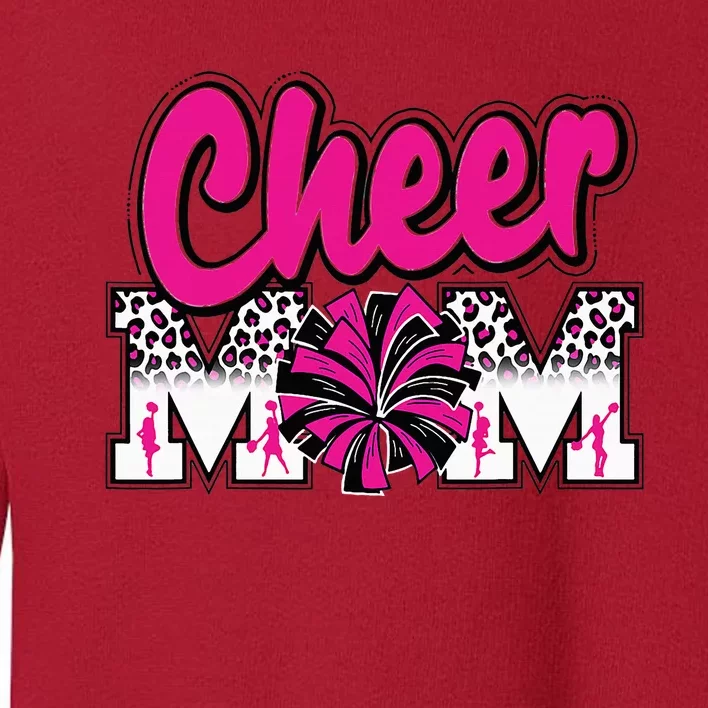 Cheer Mom Hot Pink Black Leopard Letters Cheer Pom Poms Toddler Sweatshirt