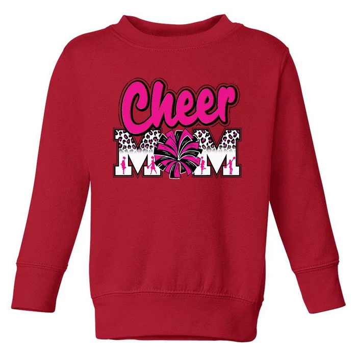 Cheer Mom Hot Pink Black Leopard Letters Cheer Pom Poms Toddler Sweatshirt