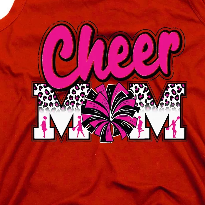 Cheer Mom Hot Pink Black Leopard Letters Cheer Pom Poms Tank Top