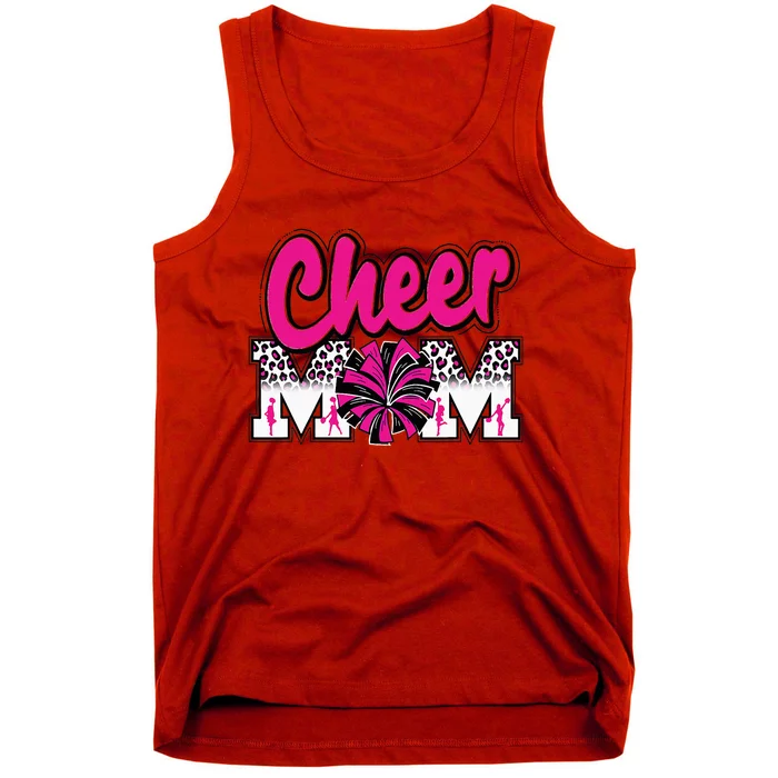 Cheer Mom Hot Pink Black Leopard Letters Cheer Pom Poms Tank Top