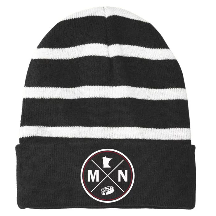 Classic Minnesota Hockey MN Outline Striped Beanie with Solid Band