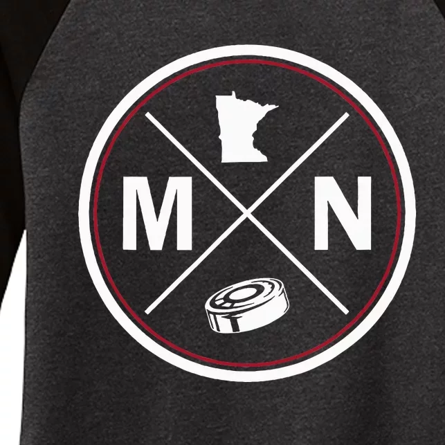 Classic Minnesota Hockey MN Outline Women's Tri-Blend 3/4-Sleeve Raglan Shirt