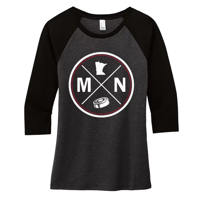 Classic Minnesota Hockey MN Outline Women's Tri-Blend 3/4-Sleeve Raglan Shirt