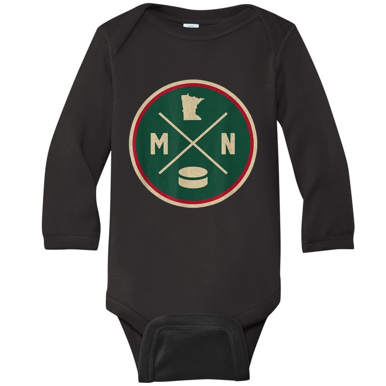 Classic Minnesota Hockey MN Outline Baby Long Sleeve Bodysuit