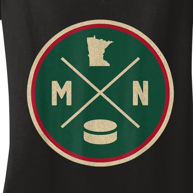 Classic Minnesota Hockey MN Outline Women's V-Neck T-Shirt