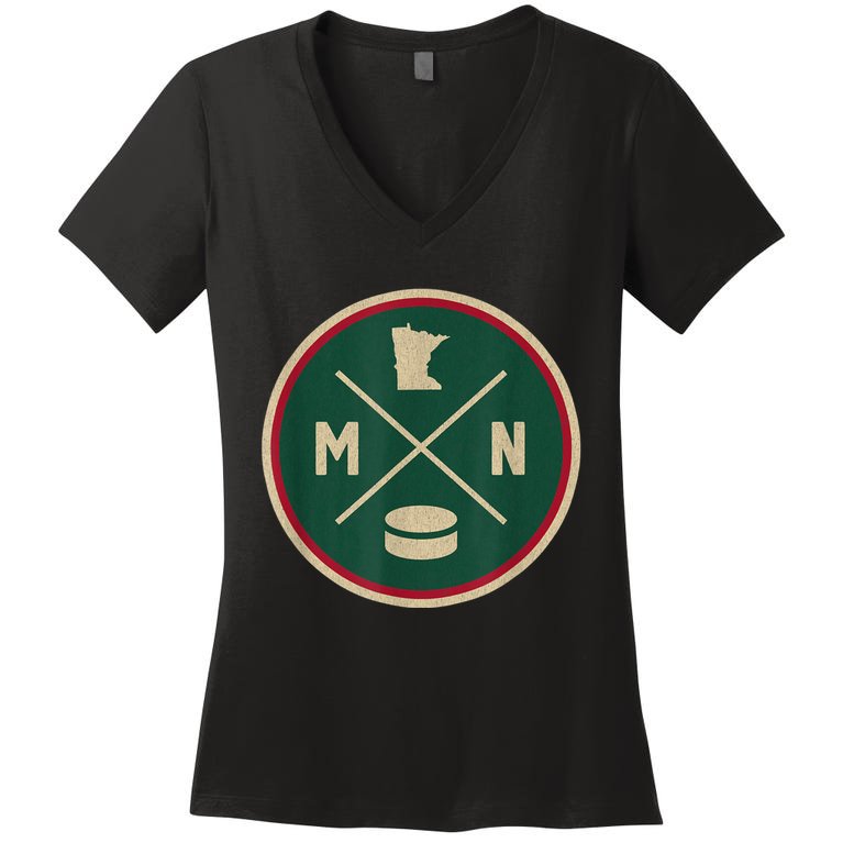 Classic Minnesota Hockey MN Outline Women's V-Neck T-Shirt