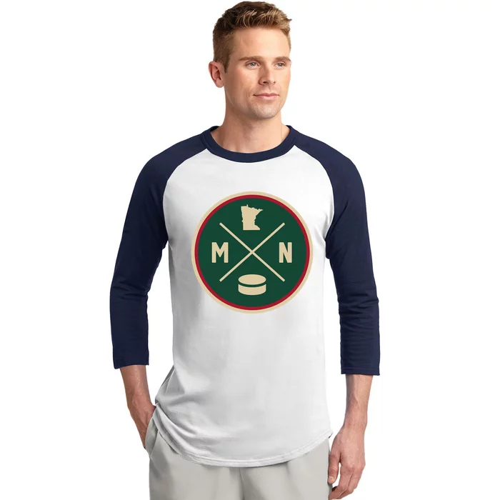 Classic Minnesota Hockey MN Outline Baseball Sleeve Shirt