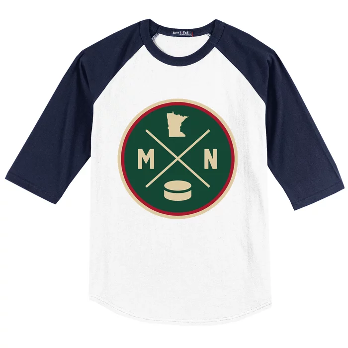 Classic Minnesota Hockey MN Outline Baseball Sleeve Shirt