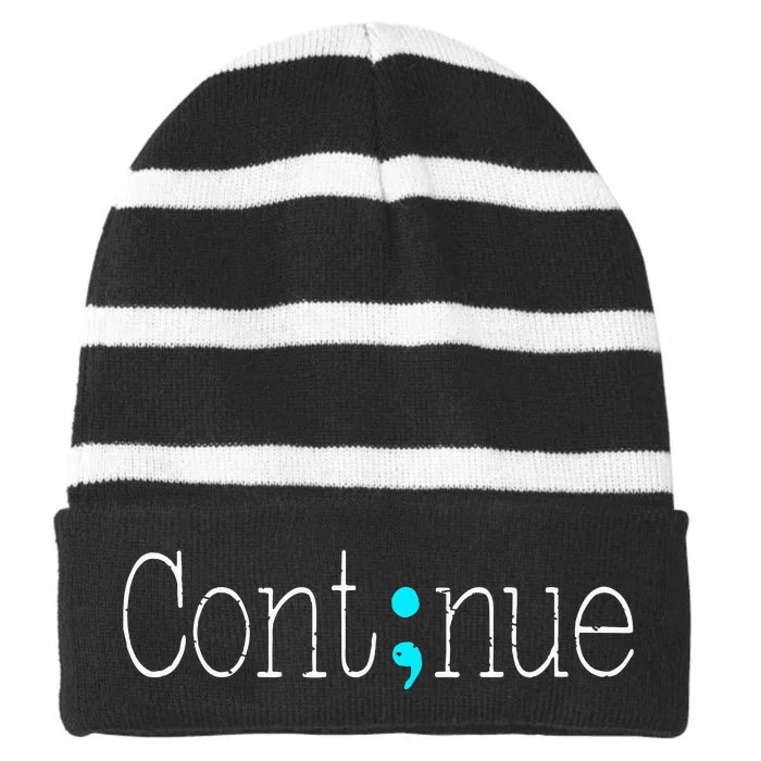 Continue Mental Health Awareness Semicolon Striped Beanie with Solid Band