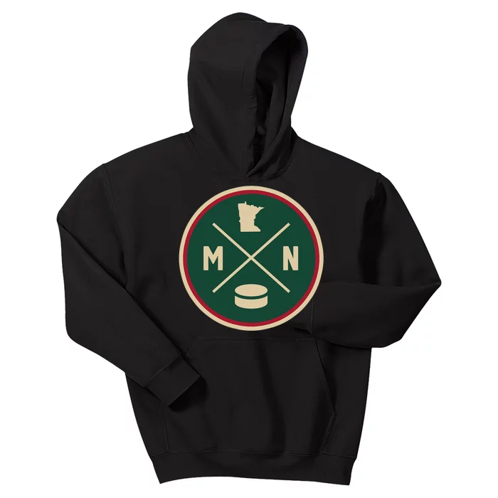 Classic Minnesota Hockey MN Outline Kids Hoodie