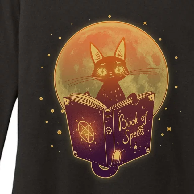 Cute Mystical Halloween Book Of Spells Cat Womens CVC Long Sleeve Shirt