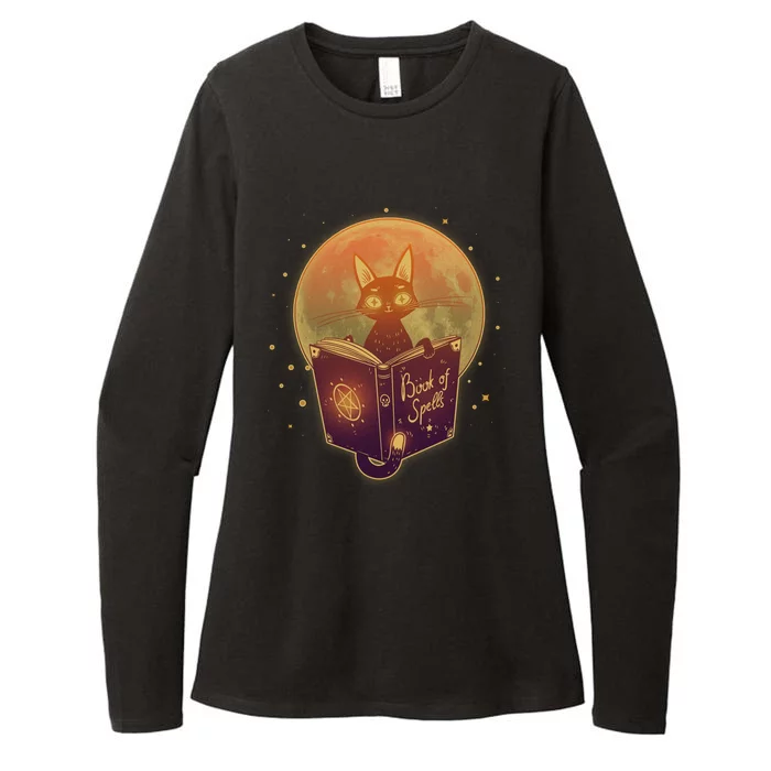 Cute Mystical Halloween Book Of Spells Cat Womens CVC Long Sleeve Shirt