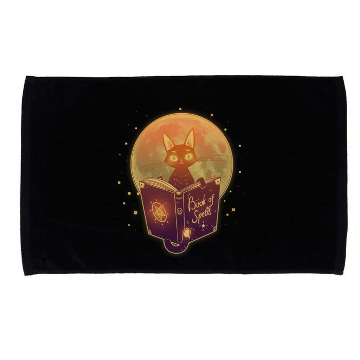 Cute Mystical Halloween Book Of Spells Cat Microfiber Hand Towel