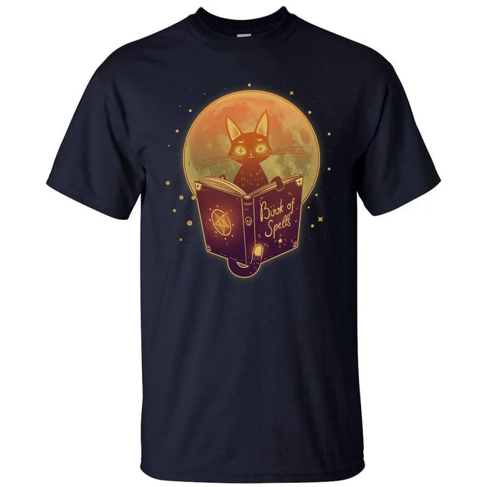 Cute Mystical Halloween Book Of Spells Cat Tall T-Shirt