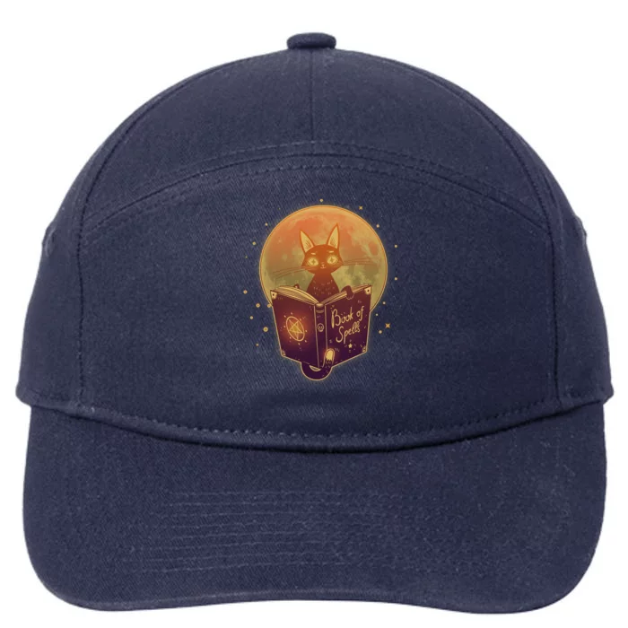 Cute Mystical Halloween Book Of Spells Cat 7-Panel Snapback Hat