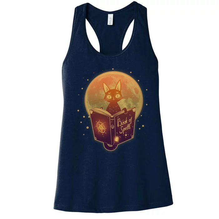 Cute Mystical Halloween Book Of Spells Cat Women's Racerback Tank