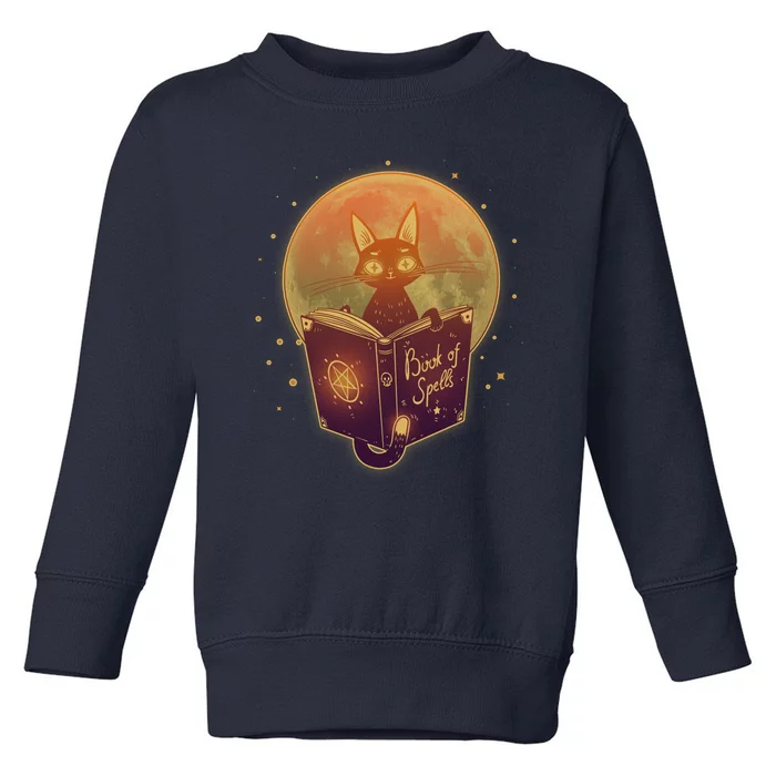 Cute Mystical Halloween Book Of Spells Cat Toddler Sweatshirt