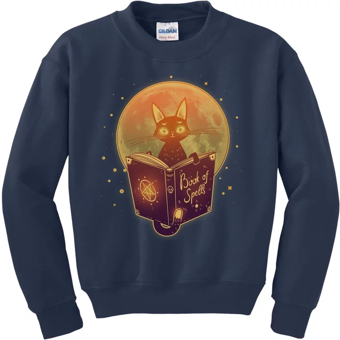 Cute Mystical Halloween Book Of Spells Cat Kids Sweatshirt