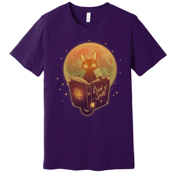 Cute Mystical Halloween Book Of Spells Cat Premium T-Shirt