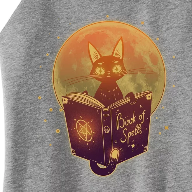 Cute Mystical Halloween Book Of Spells Cat Women’s Perfect Tri Rocker Tank