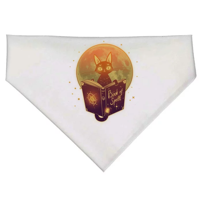 Cute Mystical Halloween Book Of Spells Cat USA-Made Doggie Bandana