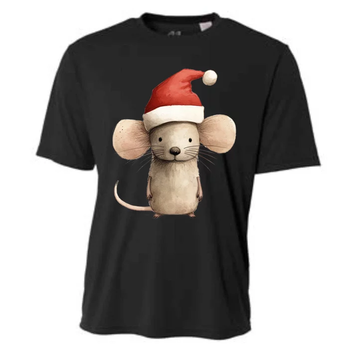 Christmas Mouse In Santa Hat Gift Cooling Performance Crew T-Shirt