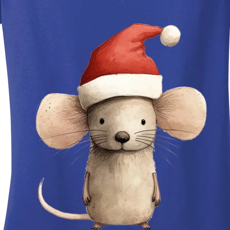 Christmas Mouse In Santa Hat Gift Women's V-Neck T-Shirt