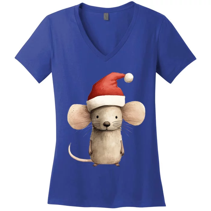 Christmas Mouse In Santa Hat Gift Women's V-Neck T-Shirt