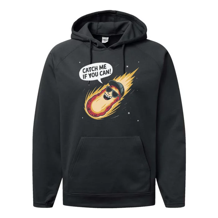 Catch Me If You Can Funny Astronomy Meteor Performance Fleece Hoodie