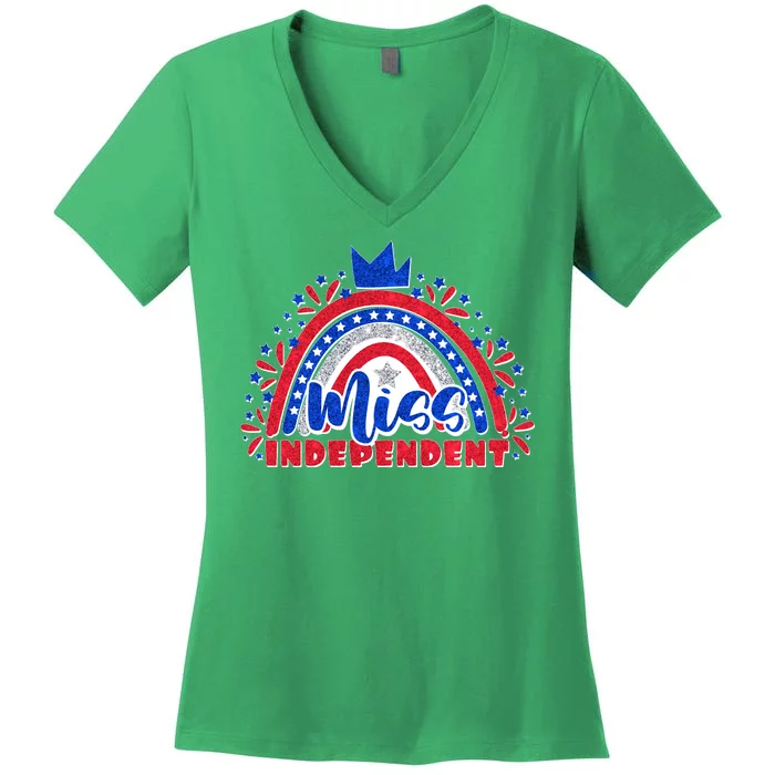 Cute Miss Independent 4th Of July Women's V-Neck T-Shirt