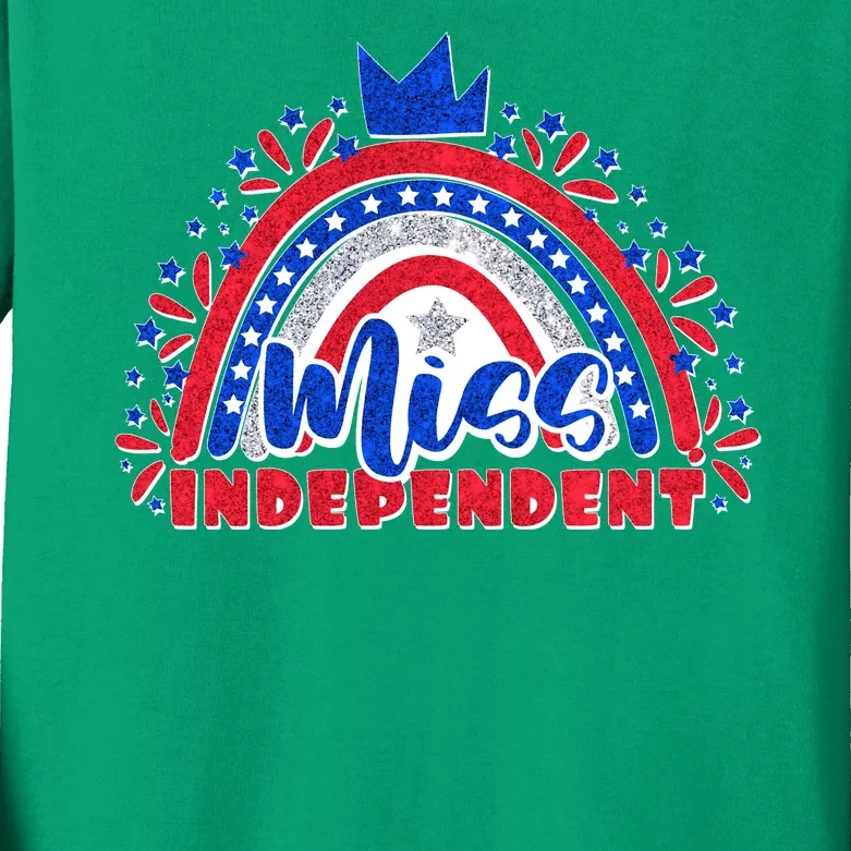 Cute Miss Independent 4th Of July Kids Long Sleeve Shirt