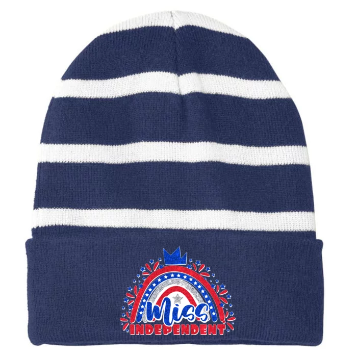 Cute Miss Independent 4th Of July Striped Beanie with Solid Band