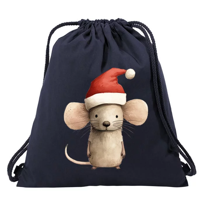 Christmas Mouse In Santa Hat Funny Gift Drawstring Bag