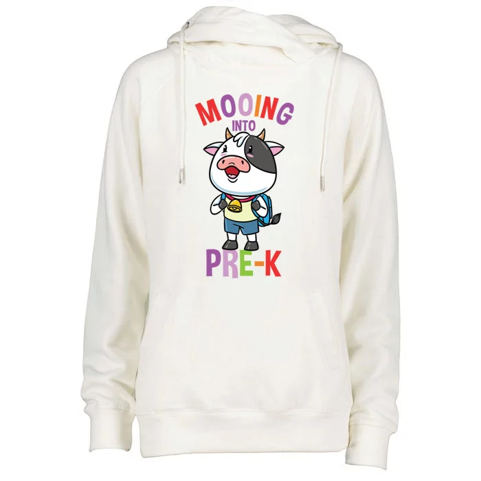 Cow Mooing Into Prek Great Gift Womens Funnel Neck Pullover Hood