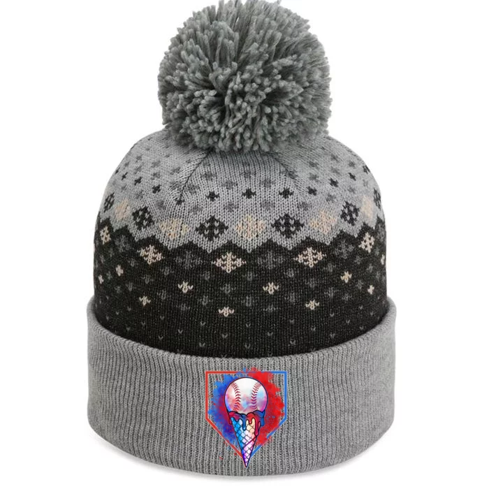 Cute Melting Ice Cream Baseball Ball Home Plate The Baniff Cuffed Pom Beanie