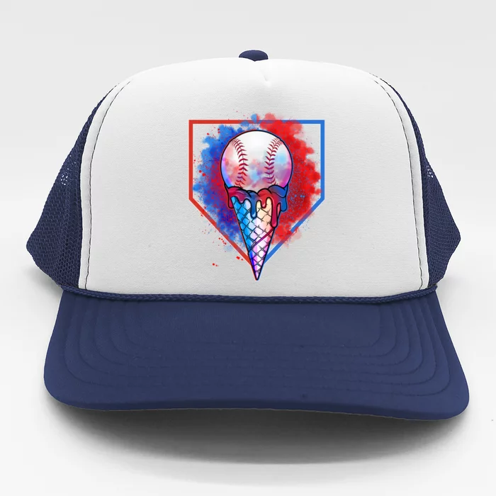 Cute Melting Ice Cream Baseball Ball Home Plate Trucker Hat