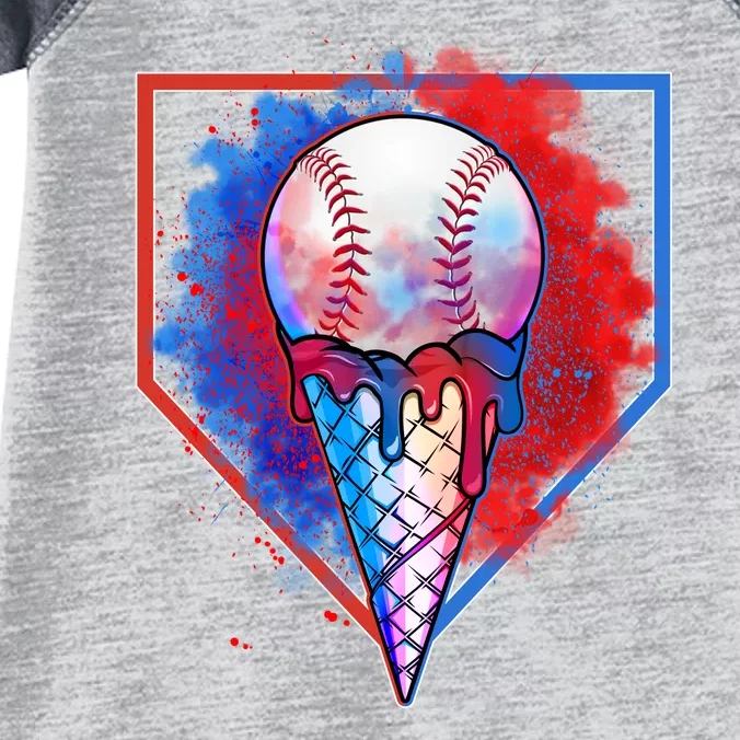 Cute Melting Ice Cream Baseball Ball Home Plate Infant Baby Jersey Bodysuit