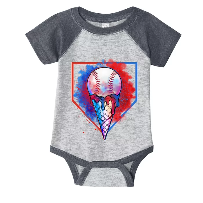 Cute Melting Ice Cream Baseball Ball Home Plate Infant Baby Jersey Bodysuit