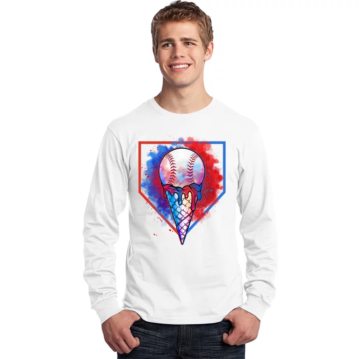 Cute Melting Ice Cream Baseball Ball Home Plate Long Sleeve Shirt