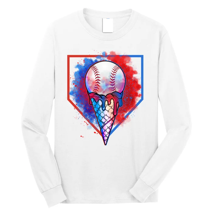 Cute Melting Ice Cream Baseball Ball Home Plate Long Sleeve Shirt